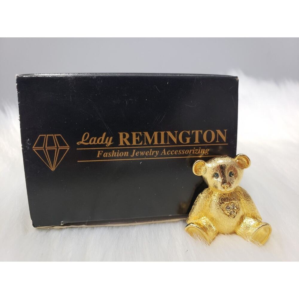 Lady Remington Teddy Bear Brooch Pin 1.5"L x 1.25"W x 0.25"H